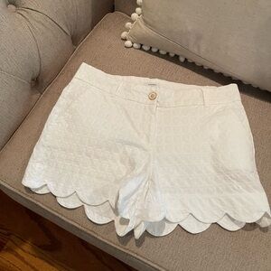 Crown & Ivy White Shorts with Scalloped Hem